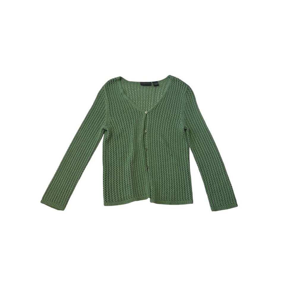 Relativity Womens Green Open-Knit Cardigan Sweater S  Button-Up Long Sleeve 1747